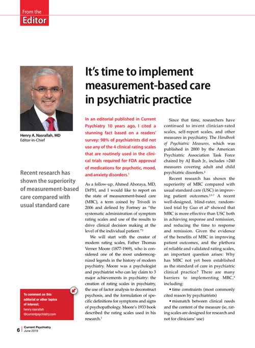 It's time to implement measurement-based care in psychiatric practice (2019)