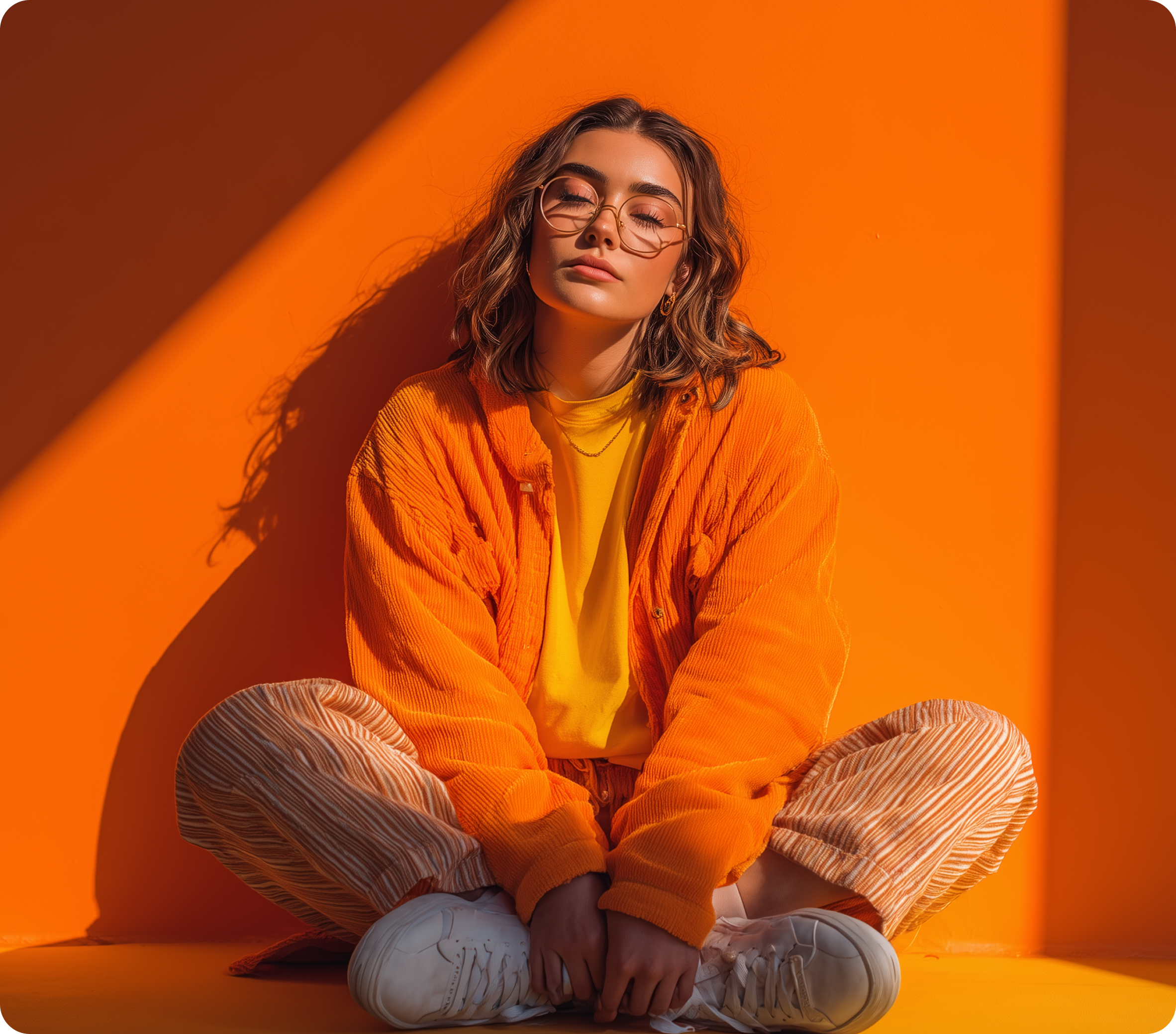 Young woman in a warm, sunlit portrait representing mental health and wellbeing