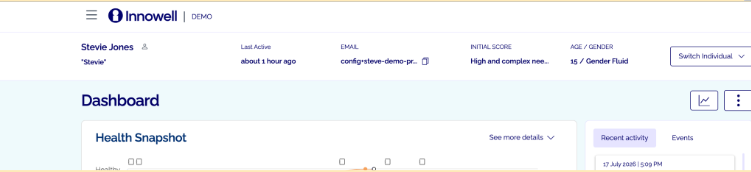 Innowell Individuals list — person icon indicating a support person has been added to a client's account